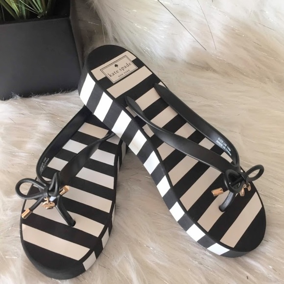 kate spade Other - Kate Spade wedge black white flip flops size 10